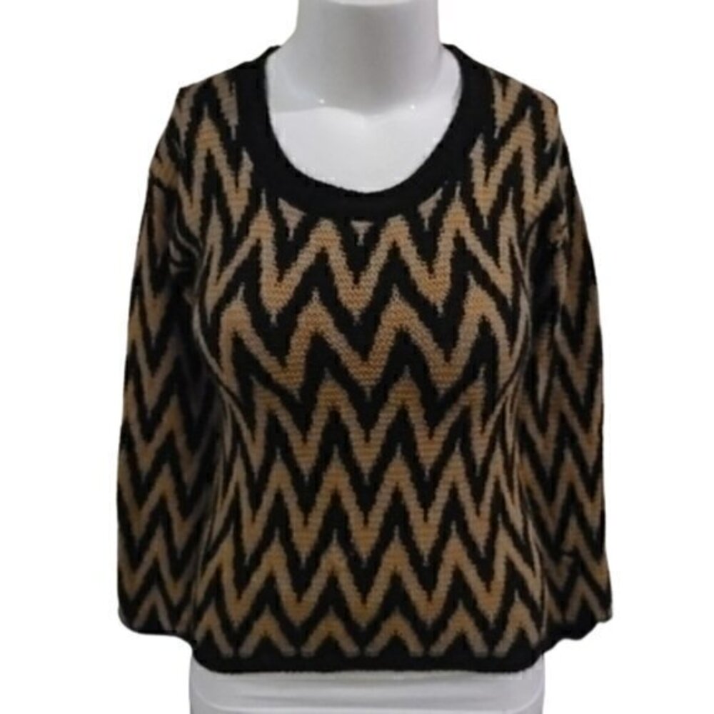 [Cotton Emporium] Vintage Black and Tan Chevron Sweater - Size L